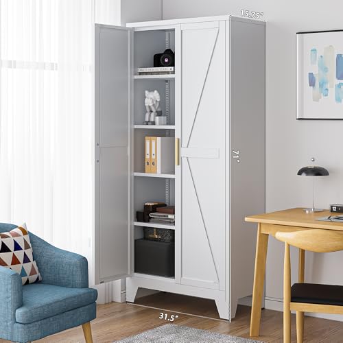 71'' Farmhouse Metal Storage Cabinet with Barn Doors