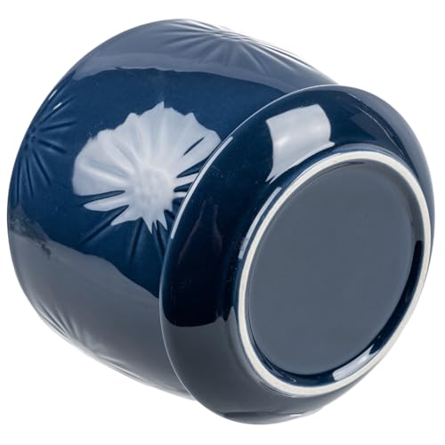 7 Inch Round Blue Ceramic Plant Pot with Drainage Hole and Attached Saucer