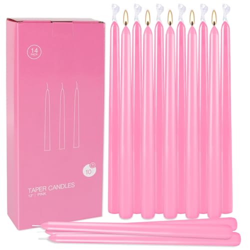 14 Pack Pink Taper Candles 12 Inch Tall 3 (14 Count)
