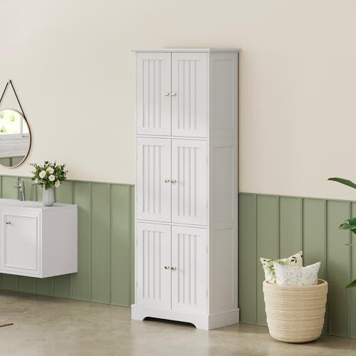 63.2" Tall Bathroom Storage Cabinet with 6 Doors
