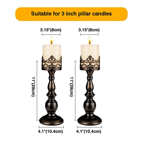 Candle Holders for Pillar Candles Gothic Distressed Black Vintage Tall Candle Holders Set of 2 Decorative Large Table Centerpieces Candle Stand Decor (2 Count)