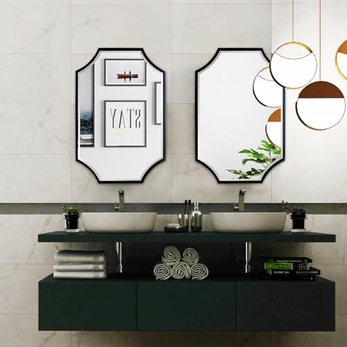 20"x28" Scalloped Black Bathroom Mirror for Wall Mount