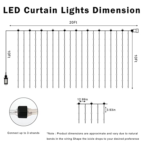 20Ft x 10Ft Large Curtain Lights Plug in Warm White & Multicolor (600 Count)