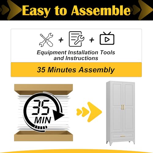 75" Metal Storage Cabinet with Doors and 3 Adjustable Shelves