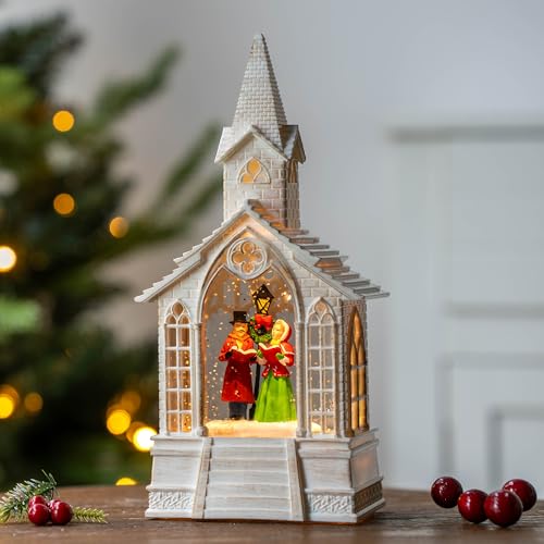 Christmas Snow Globe Lantern Musical Carolers Lighted Water Church