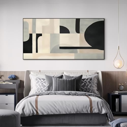 36"x72" Extra Large Framed Wall Art Modern Neutral Abstract Geometric in Black and Beige