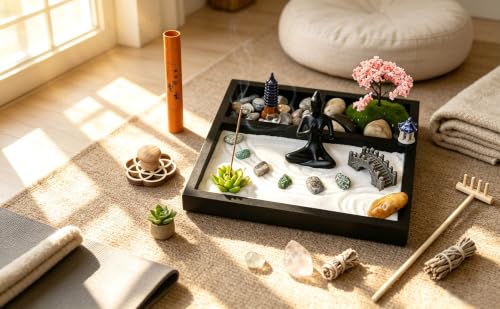 Tabletop Zen Garden Kit Mini Desktop Meditation Sand Tray Sand Garden
