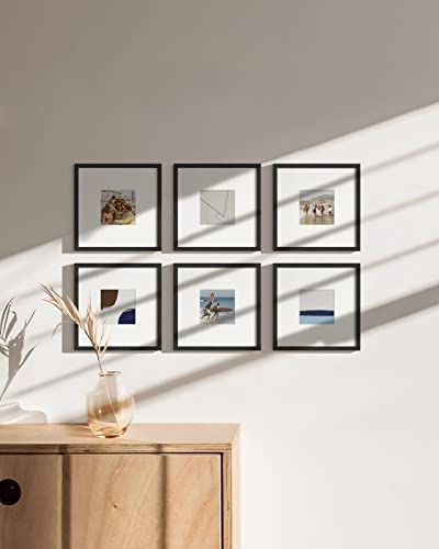 Solid Oak Wood 8”x8” Picture Frames Matted to 4”x4” Set of 6 (6 Count)