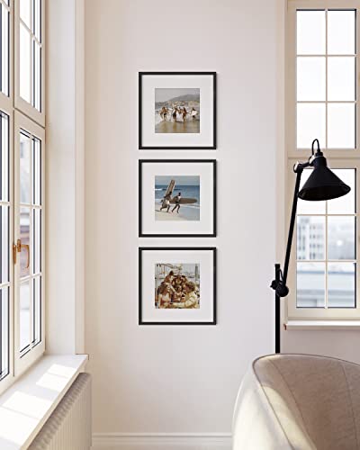 Solid Oak Wood 12”x12” Picture Frames Matted to 8”x8” Set of 3 (3 Count)