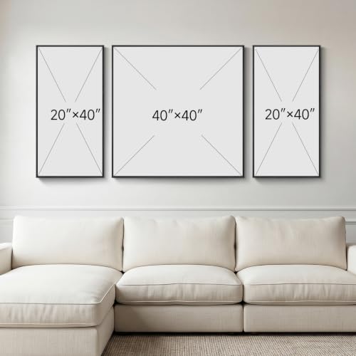 Extra Large Framed Blue White Coastal Wall Art for Living Room (3 Count)