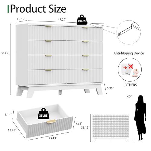 Fluted Dresser for Bedroom with 8 Drawers