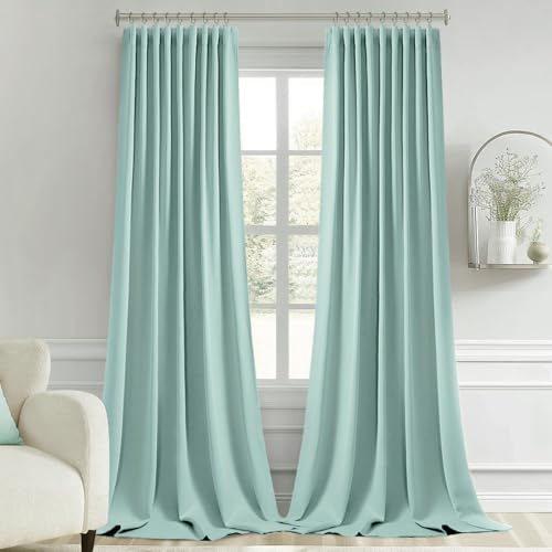 Aqua Back Tab Blackout Curtains 52x108 Inch Long 2 Panels Set