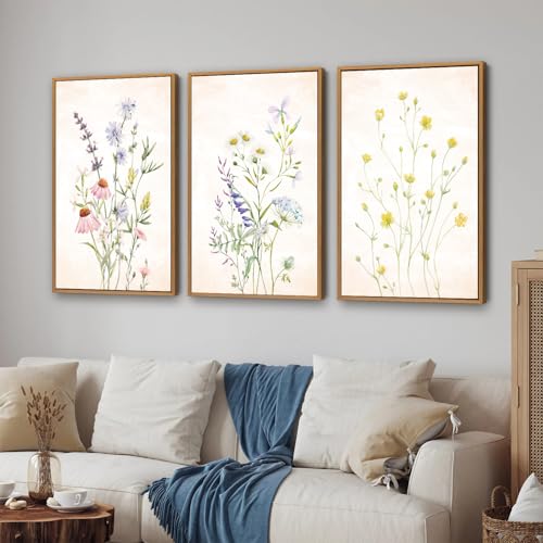 Watercolor Wildflower Framed Canvas Wall Art Set of 3 (3 Count)