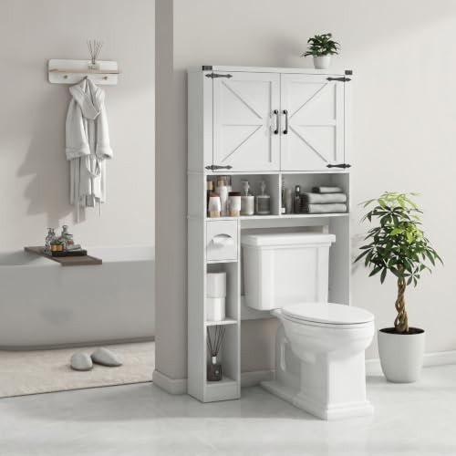 Over The Toilet Storage Cabinet with 2 Barn Doors