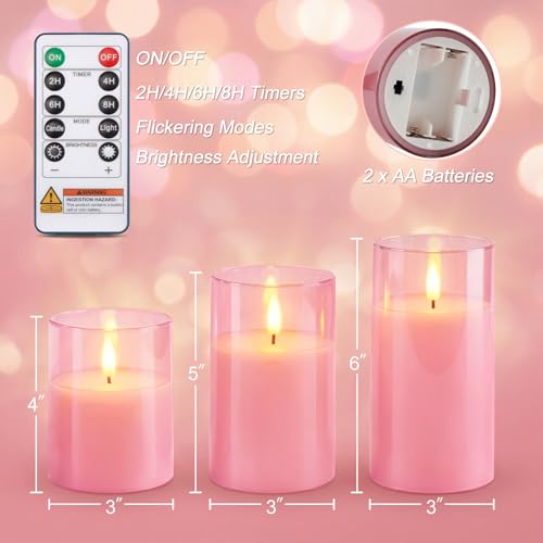 Pink Glass Flameless Candles (3 Count)