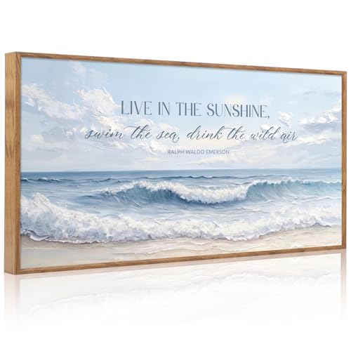 3D Textured Blue Coastal Quotes Framed Canvas Wall Art 40x20 Inch