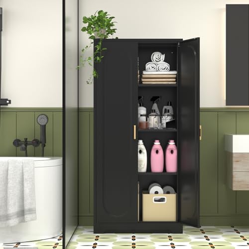 60" Black Metal Kitchen Pantry Storage Cabinet with Doors and Shelves