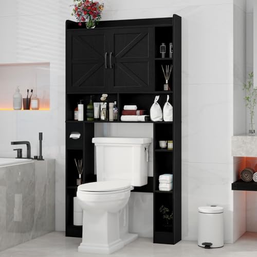 Farmhouse Over The Toilet Storage Cabinet with 2 Barn Doors