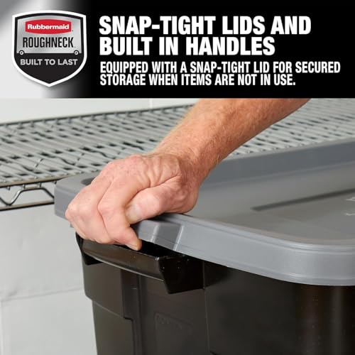 Roughneck Tote 31 Gallon Stackable Storage Container with Stay Tight Lid & Easy Carry Handles (3 Count)