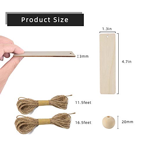20Pcs Wooden Tags for Crafts with Holes and 50pcs DIY Wood Craft Beads for Wooden Blank Hanging Tags Ornaments with Ropes Wedding Birthday Party Decoration (72 Count)