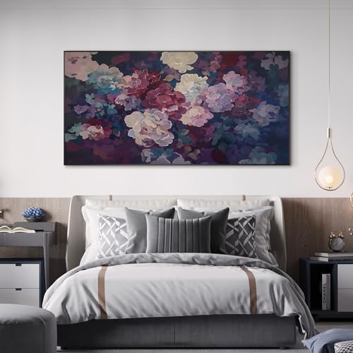 36"x72" Extra Large Framed Wall Art Bold Peony Bloom in Colorful Impressionist Style
