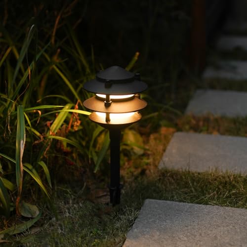 Landscape Lighting 4PK Pathway Lights Low Voltage 2.2 Watt LED 12V AC Landscape Lights 30 Lumen Warm White with Cable Connectors Metal Stakes 9122 (4 Count)