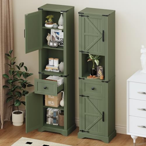 66" Tall Farmhouse Bathroom Storage Cabinet with Barn Doors