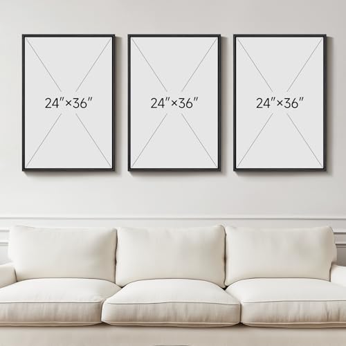 Large Framed Blue Abstract Wall Art for Living Room (3 Count)