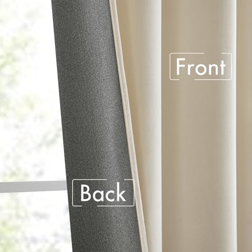 Cream Beige Velvet Pinch Pleat Blackout Curtains W52 X L84 Inches (2 Count)
