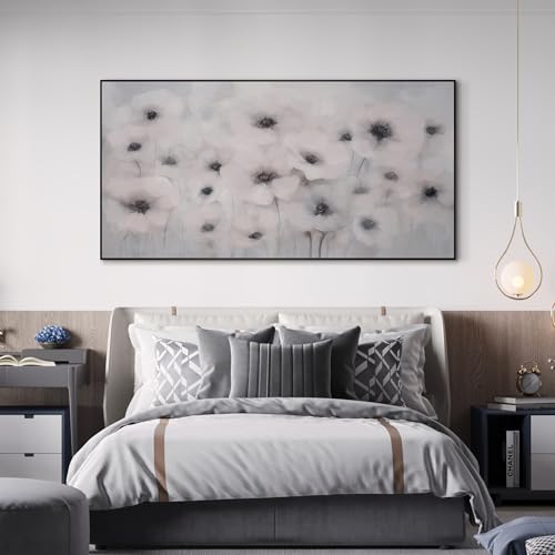 36"x72" Extra Large Framed Wall Art Soft White Poppies Watercolor Floral