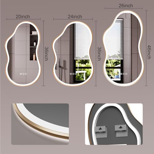 26''x46'' Irregular LED Bathroom Mirror with Lights & Gold Frame