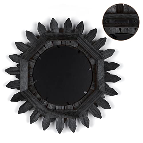 Black Wall Decor Wall Mirror 12 inch Boho Wall Decor Wood Decorative Mirror for Room Decor Home Decor for Bedroom Living Room Bathroom Kitchen Black