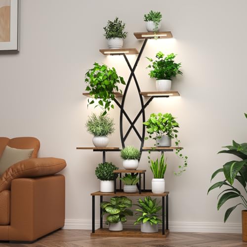 9 Tier 66" Tall Plant Stand with Grow Lights for Indoor Plants(Black)