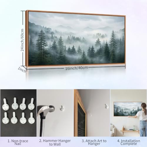 Large Misty Forest Framed Canvas Wall Art