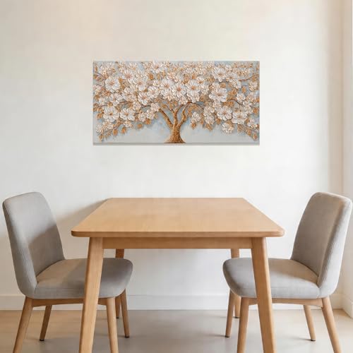 Canvas Wall Art Decor Gold Tree of Life Canvas Art Wall Decor For Living Room Modern Botanical Decor Nature White Flower Wall Art Floral Tree Artwork For Walls Bedroom Home Office Wall Decor 20"×40"