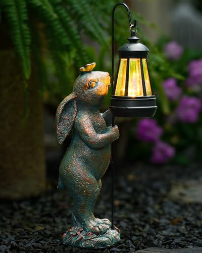 Garden Statues Outdoor Bunny with Solar Lantern