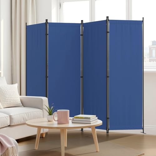Partition Room Divider 4 Panel Portable Wall with 3 Wider Feet