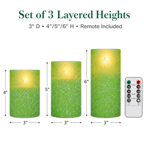 Green Flameless Candles with Remote (3 Count)