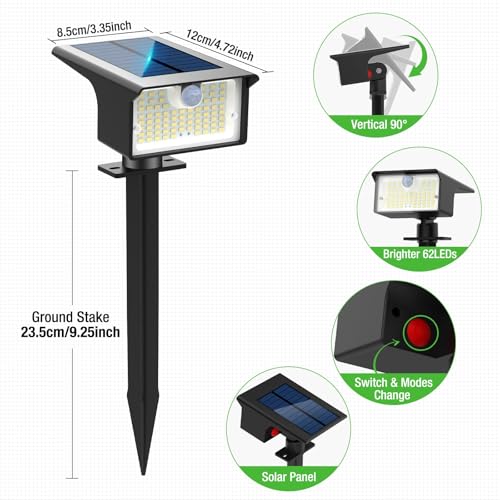 10 Pack 62 LED Solar Spot Lights Outdoor Motion Sensor with 3 Modes (10 Count)