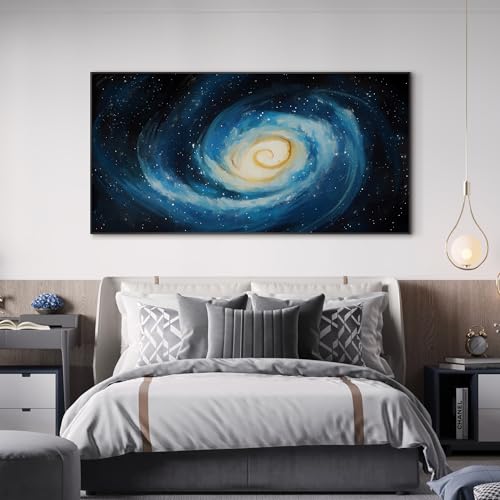 36"x72" Extra Large Framed Wall Art Spiral Galaxy Vivid Blue and Yellow Cosmic Space Illustration for Home Living Room Bedroom Decor