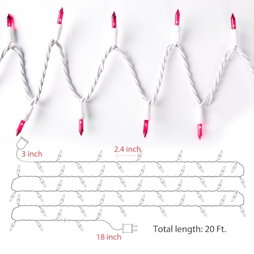 Clear Christmas Pink String Lights 100 Count 20 Feet (26.5 Foot)