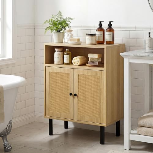 Narrow Storage Cabinet with Rattan Doors