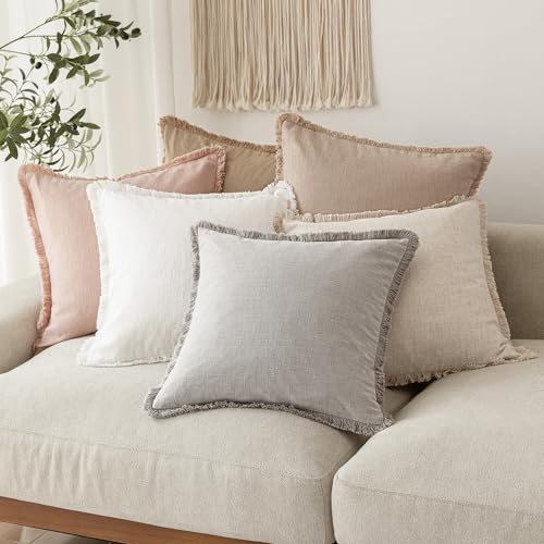 Decorative Linen Fringe Throw Pillow Covers 18×18 Light Pink (2 Count)