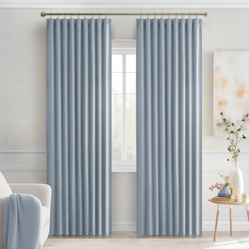 Light Blue Back Tab Blackout Curtains 52x90 Inch Long 2 Panels Set (2 Count)