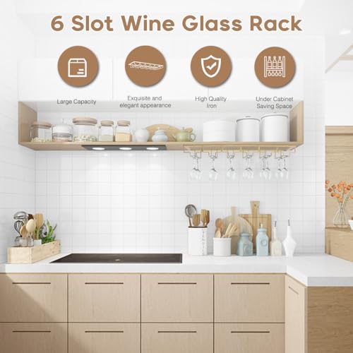 6 Row Wine Glass Rack Under Cabinet Large Capacity