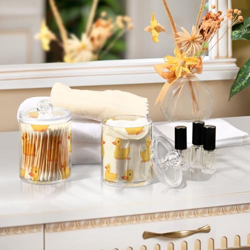 2 Pack Qtip Holder Organizer Dispenser Ducks Yellow Bathroom Storage Canister Cotton Ball Holder Container for Cotton Pads (2 Count)