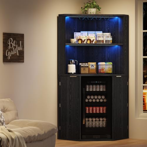 71" Corner Bar Cabinet with Mini Fridge Space