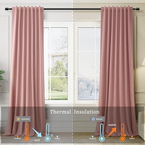 100% Blackout Linen Curtains for Bedroom 96 inches Long (2 Count)