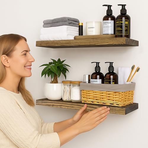 30 inch Walnut Floating Shelves for Wall Set of 2 (2 Count)