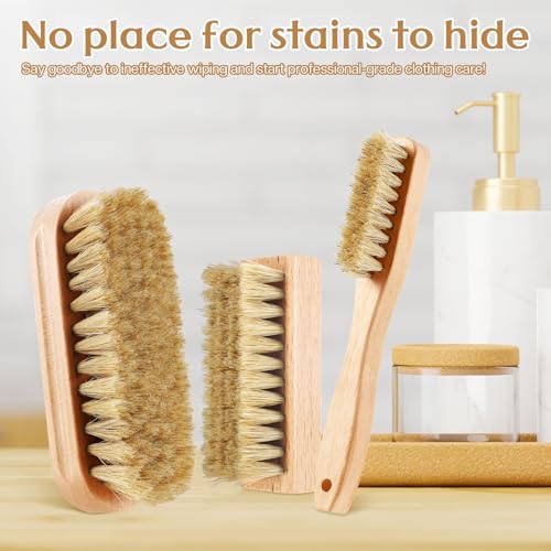 3 Pcs Wood Laundry Stain Brush Stain Remover Brushes with Boar Bristle Small Stain Brush for Clothes for Scrubbing Stains from Furniture Fabric Leather (3 Count)